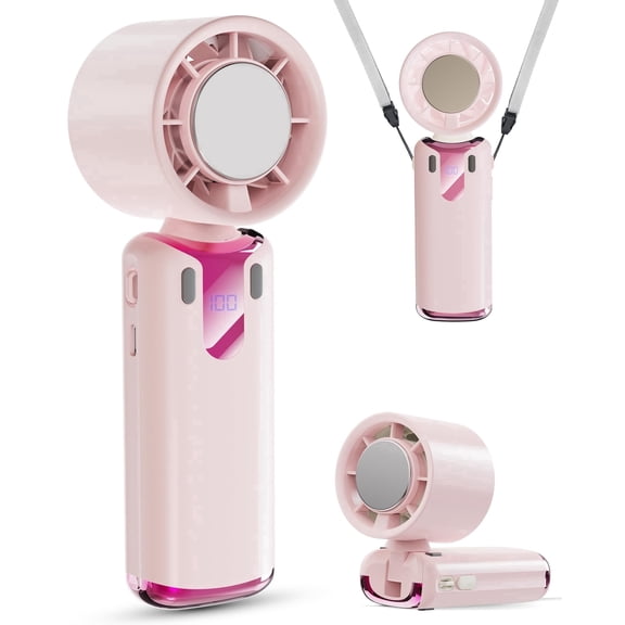 Portable Handheld Fan 5 Gear Speed 4000mAh Rechargeable Mini Neck Fan, up to 14 Working Hours, Foldable Desk Fan for Outdoor Travel Beach Gifts