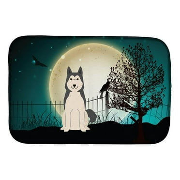 Halloween Scary West Siberian Laika Spitz Dish Drying Mat