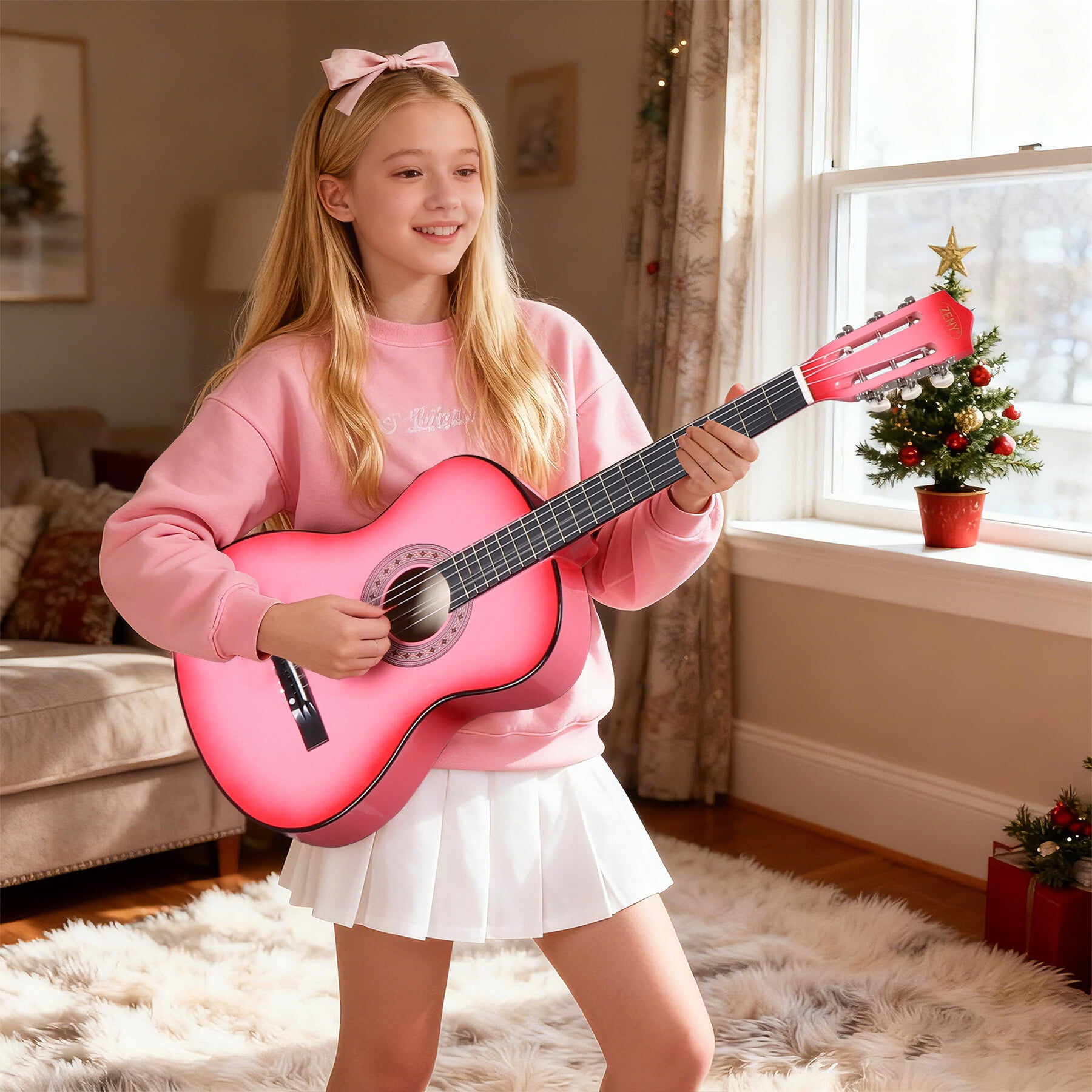 ZENY 38" Acoustic Guitar for Beginners, Student Starter Kit with Gig Bag, Strap, Tuner & Picks -Pink
