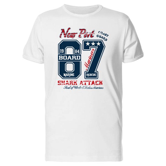 Smartprints Mens Graphic Tee - New Port 87 Board Shark Attack - Regular Fit 100% Cotton