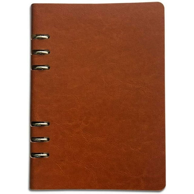 HUGFEGWE A5 Classic Refillable Notebook Loose Pocket Leather 6 Holes Ring Binder Personal Planner Organizer Notebook Binder Reusable Multi Functional, Khaki CA919-112471