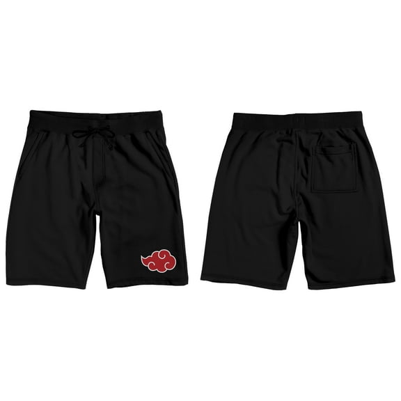 Naruto Shippuden Akatsuki Red Cloud Symbol Men's Black Sleep Pajama Shorts-Medium