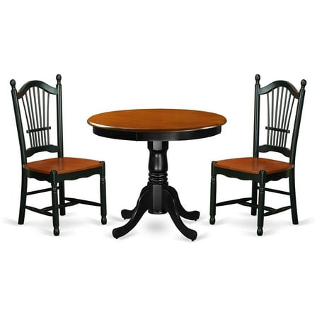 HomeStock 3 Pc Kitchen table set with a Kitchen Table and 2 Wood Seat Kitchen Chairs in and Cherry,Black & Cherry