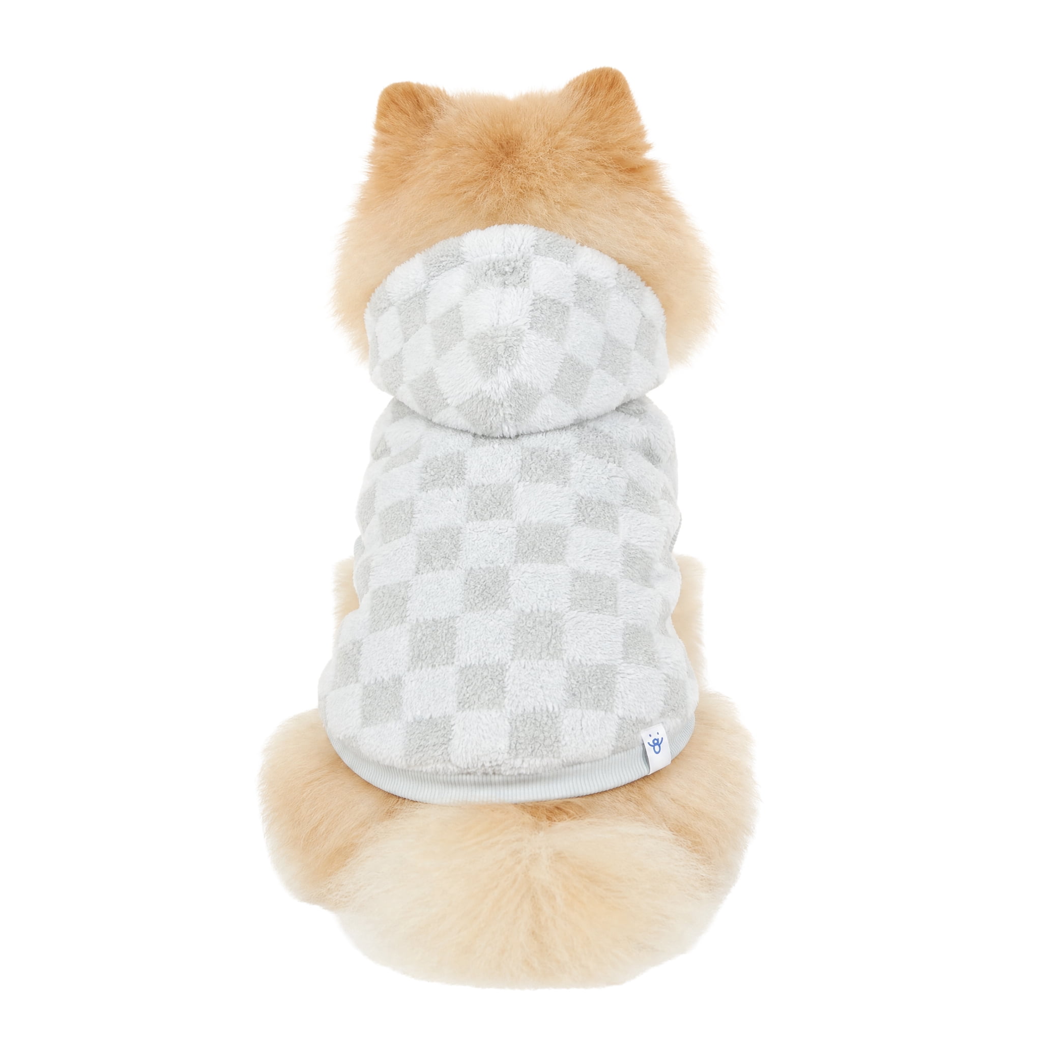 Oodles Checkerboard Fall Sherpa Dog Hoodie, Blue, Small