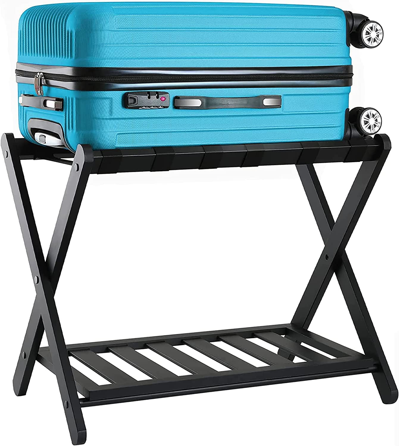 Luggage RackPortable Folding Suitcase Stand Holder with Shelf and 4