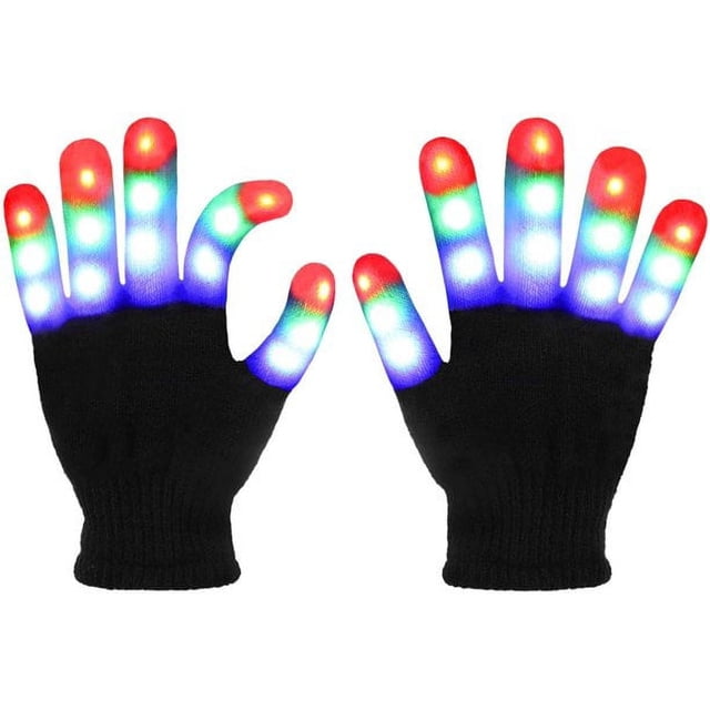 Guantes iluminados Guantes LED Rave Cool Toys Regalos para niños, adolescentes, niñas, calcetines navideños, regalos de fiesta (edades de 10 a 16 años, negros)