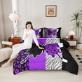 thumbnail image 4 of Homewish Purple Butterfly Animal Queen Comforter Set, Romantic Valentines Day Bedding Sets, Chic Leopard Zabra Print Reversible Bedding Comforter Set, Luxury Bedroom Decor, 3pcs, 4 of 8