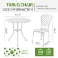 thumbnail image 6 of PATIO-IN Outdoor Patio Bistro Set 3 Piece Cast Aluminum Bistro Table and Chairs Set of 2 with 1.97" Umbrella Hole for Garden,Patio,White, 6 of 7