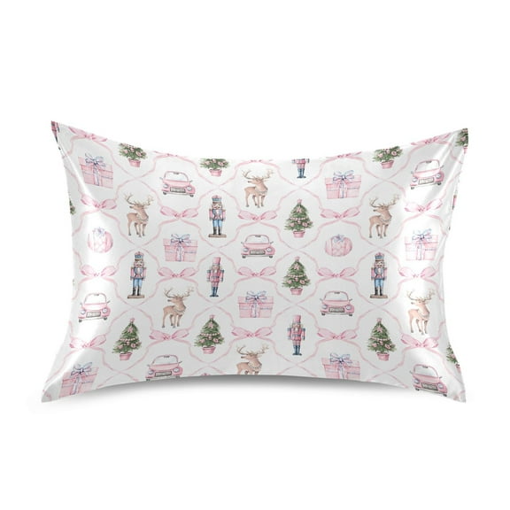 Ryvnso Satin Pillowcase Christmas Nutcracker Bows Reindeer Pillow Cases Standard Size 26x20in