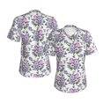 thumbnail image 3 of Yiaed Violets Flowers Print Women's T Shirt V-Neck Short Sleeve Shirt Casual Breathable Tee Summer Tops-Small, 3 of 5