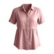 thumbnail image 4 of Craaazy Women's Loose Fit Collared Blouse, Solid Color Short Sleeve Button Down Shirt, Breathable Cotton Linen Casual Top for Daily Wear, Work & Weekend Gifts, 4 of 9