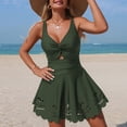 thumbnail image 7 of yueewhu Women's Cutout One Piece Swimdress Tummy Control Swim Dresses Bathing Suit Wrap V Neck Swimwear (Army Green, S), 7 of 7