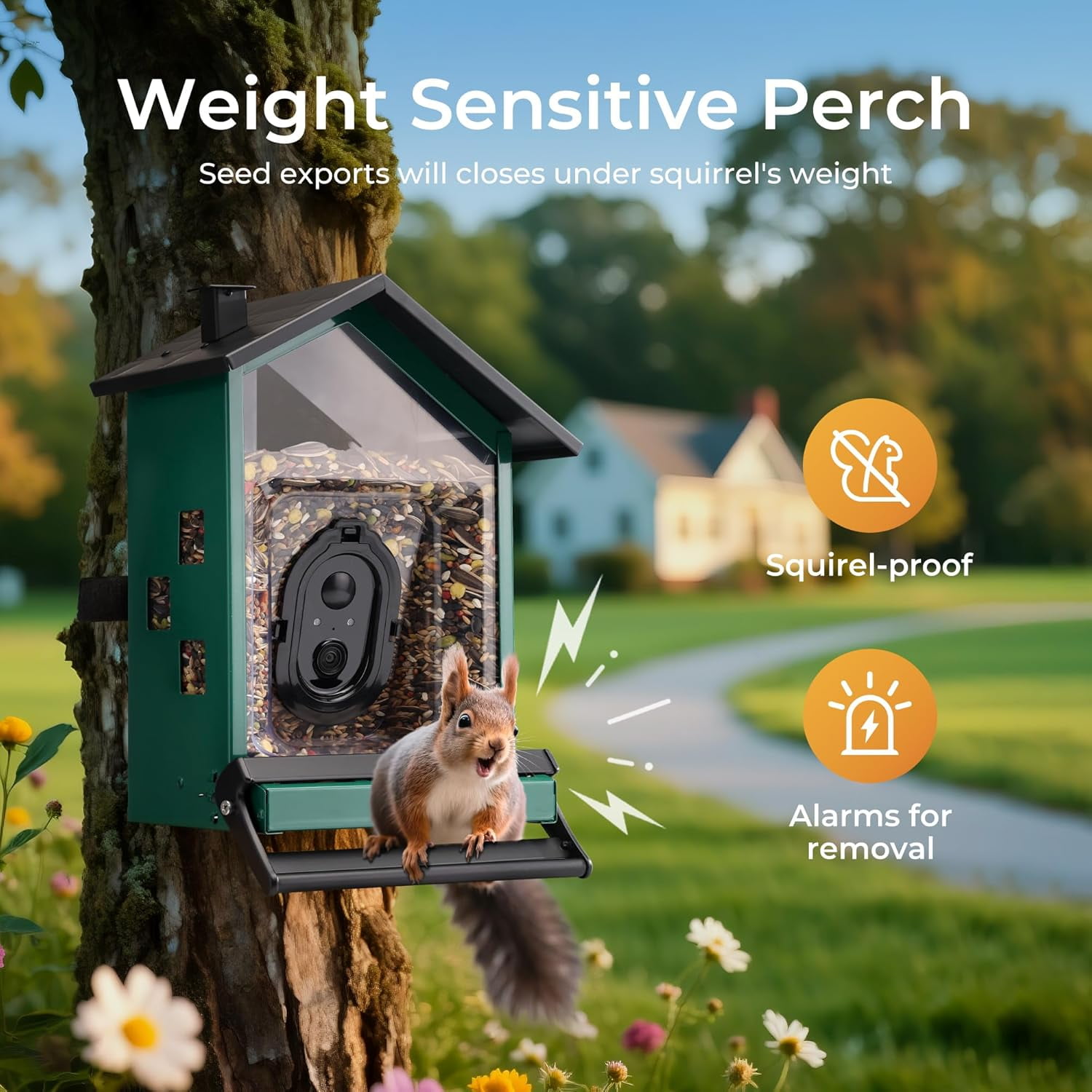 TT Nature Smart Bird Feeder with Camera, Solar Powered Squirrel Proof Outdoor Bird Watching, AI Species Identification, 3.2L, Green