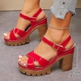 thumbnail image 5 of Womens Chunky Heel Platform Sandals Red Strappy Crisscross Ankle Strap Open Toe Fashion Dressy Casual Comfortable Faux Faux Leather Party Summer Shoes,Size 36, 5 of 9