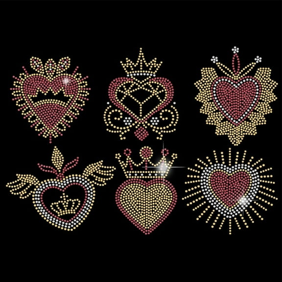 Love Iron on Rhinestones Transfer Heart Shape Crowns Heat Transfer Stickers Iron on Decals Bling Rhinestone Patches for Girls T-Shirt Clothing Tote Bag DIY Art Craft Gifts