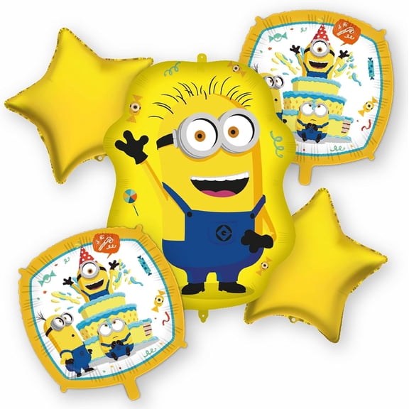 Minions Birthday Party Supplies 5pc Foil Balloon Bouquet