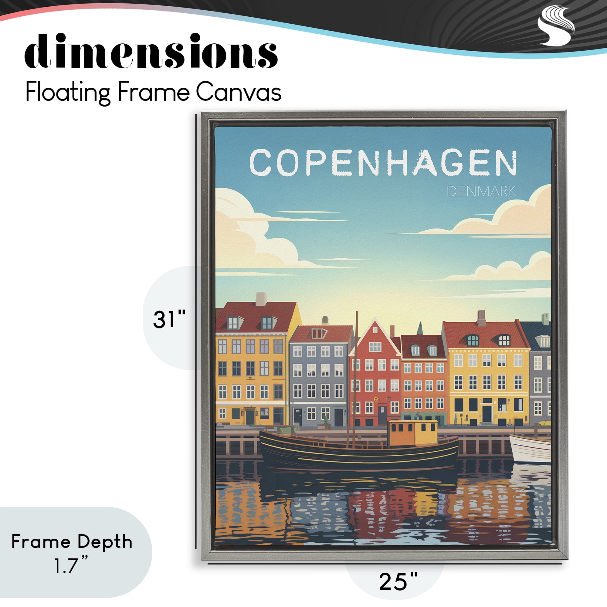 Stupell Industries Copenhagen Cityscape with River Gray Framed Floater Canvas Wall Art, design by Andreas Magnusson