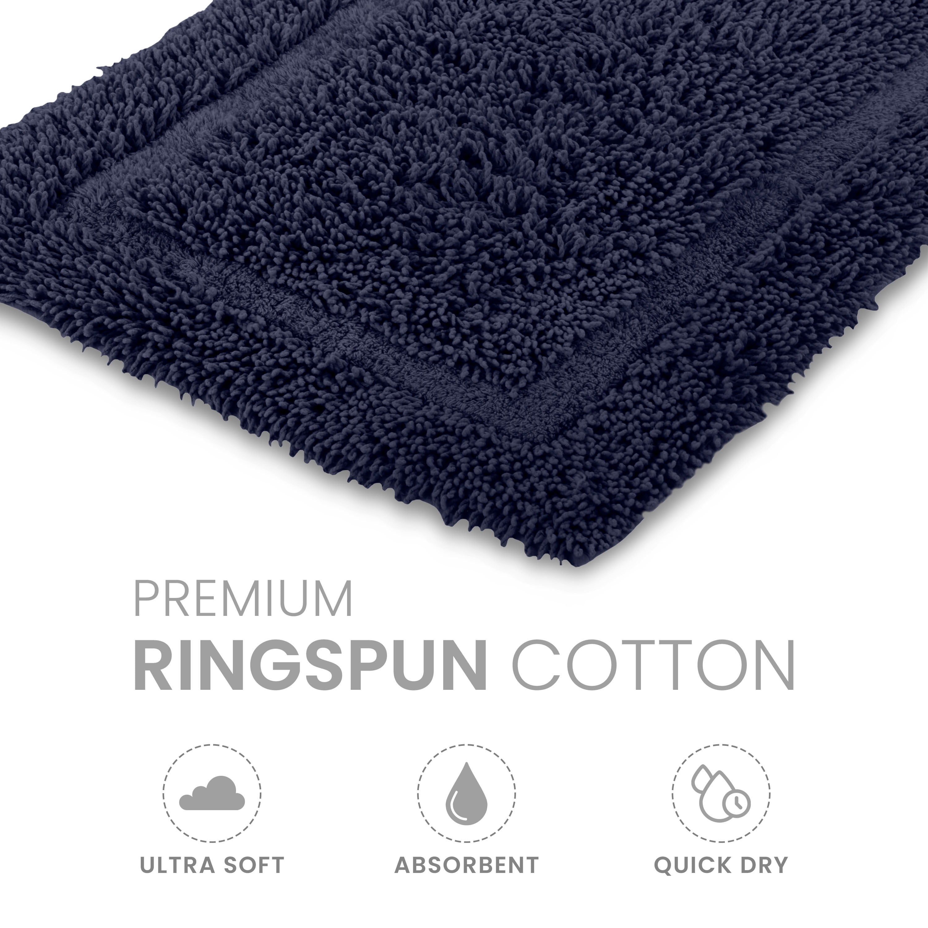 Martex Cotton Bath Rug | Ringspun Soft & Absorbent Non-Slip Quick-Dry Bathroom Mat | Navy