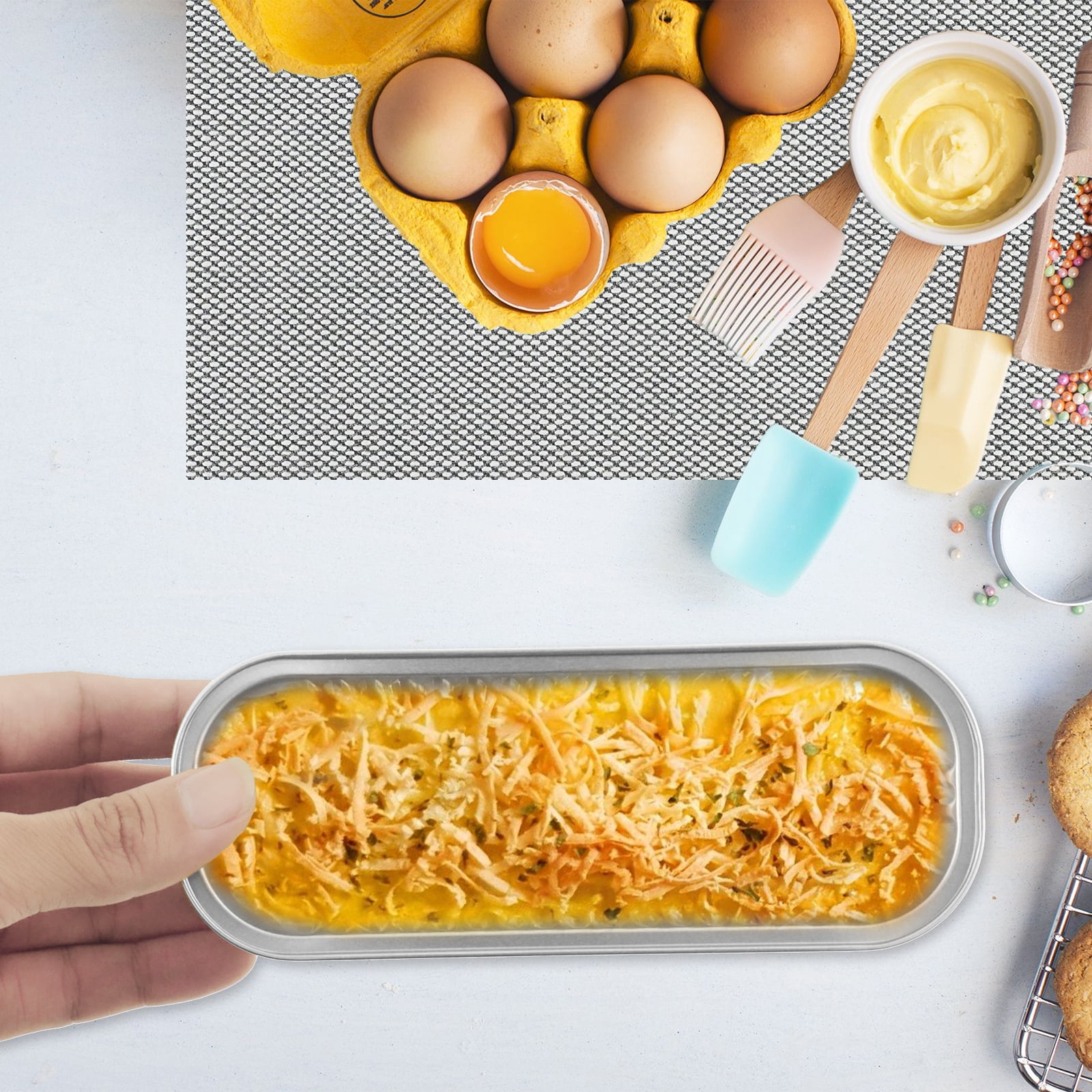 50Pcs Mini Loaf Pans with Lids Forks 200ml Aluminum Foil Cake Container Heat Resistant Mini Cake Pans Rectangle Cake Baking Cups Puddings Tin for Dessert Outdoor Picnic Party
