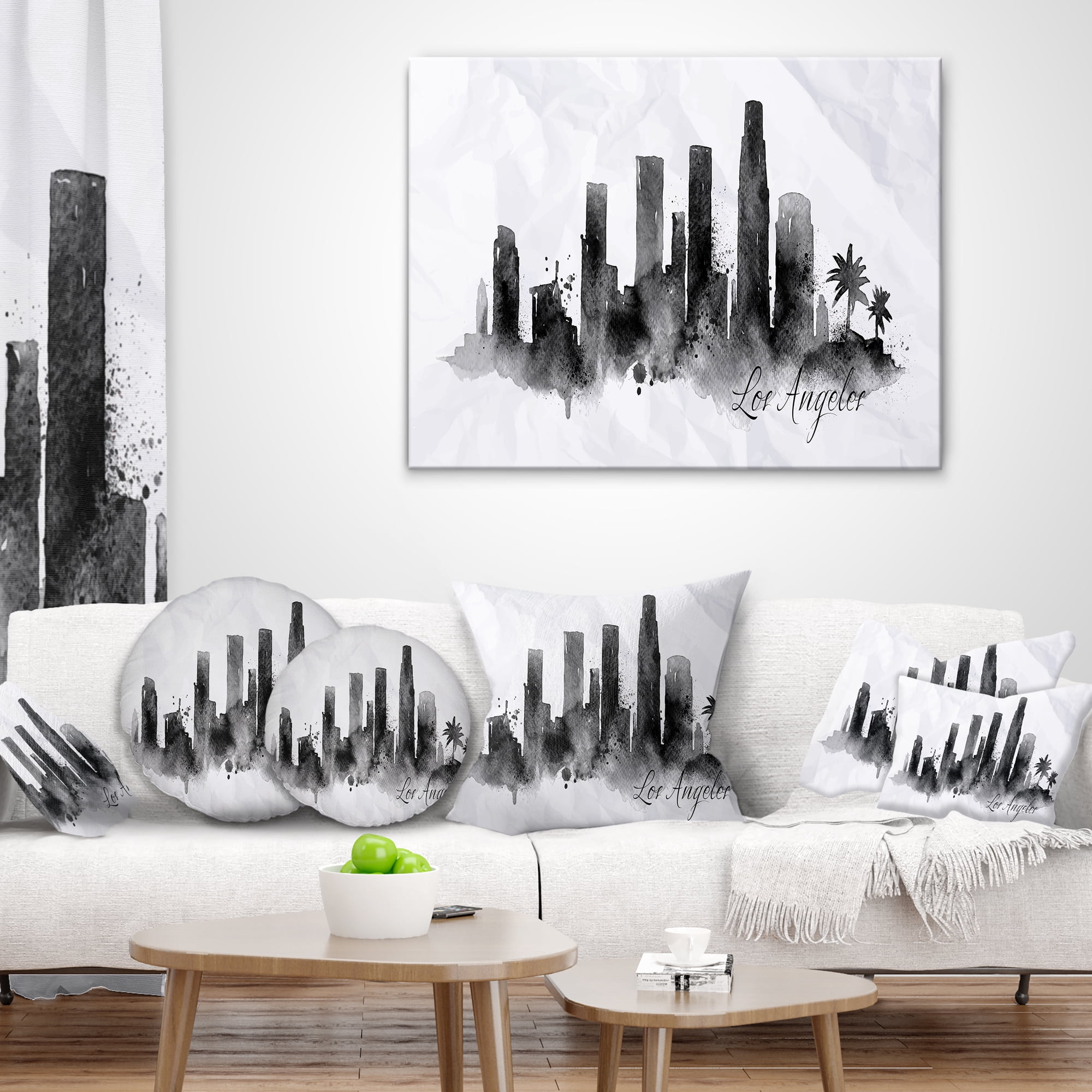 Designart Los Angeles Black Silhouette - Cityscape Painting Throw Pillow - 18x18