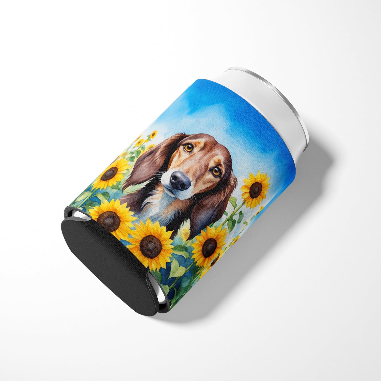 Saluki in Sunflowers Can or Bottle Hugger 3 in x 5 in