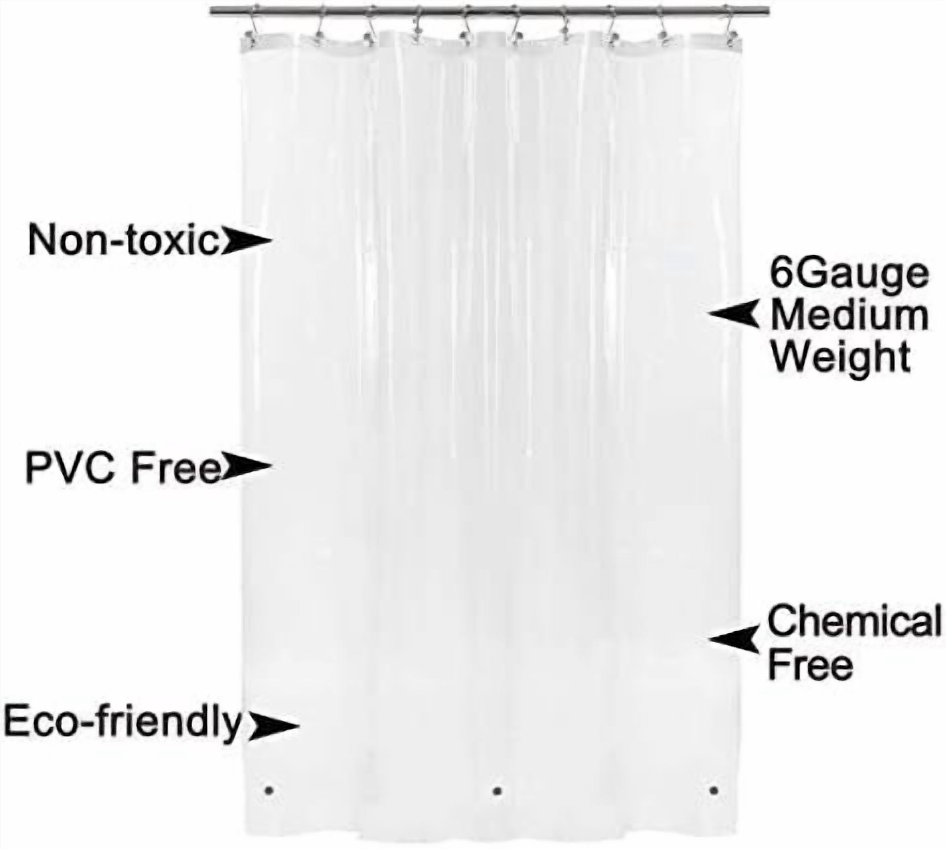 54x78 Inch Stall Shower Curtain/Liner 8G Heavy Duty Clear PEVA, 3 Bottom Magnets, Waterproof, PVC Free, Metal Grommets