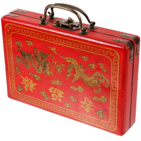 HOMEMAXS Wooden Mahjong Storage Box for Tiles and Sundries Red Color Portable and Spacious Design 7.87x5.9x3.15 inches