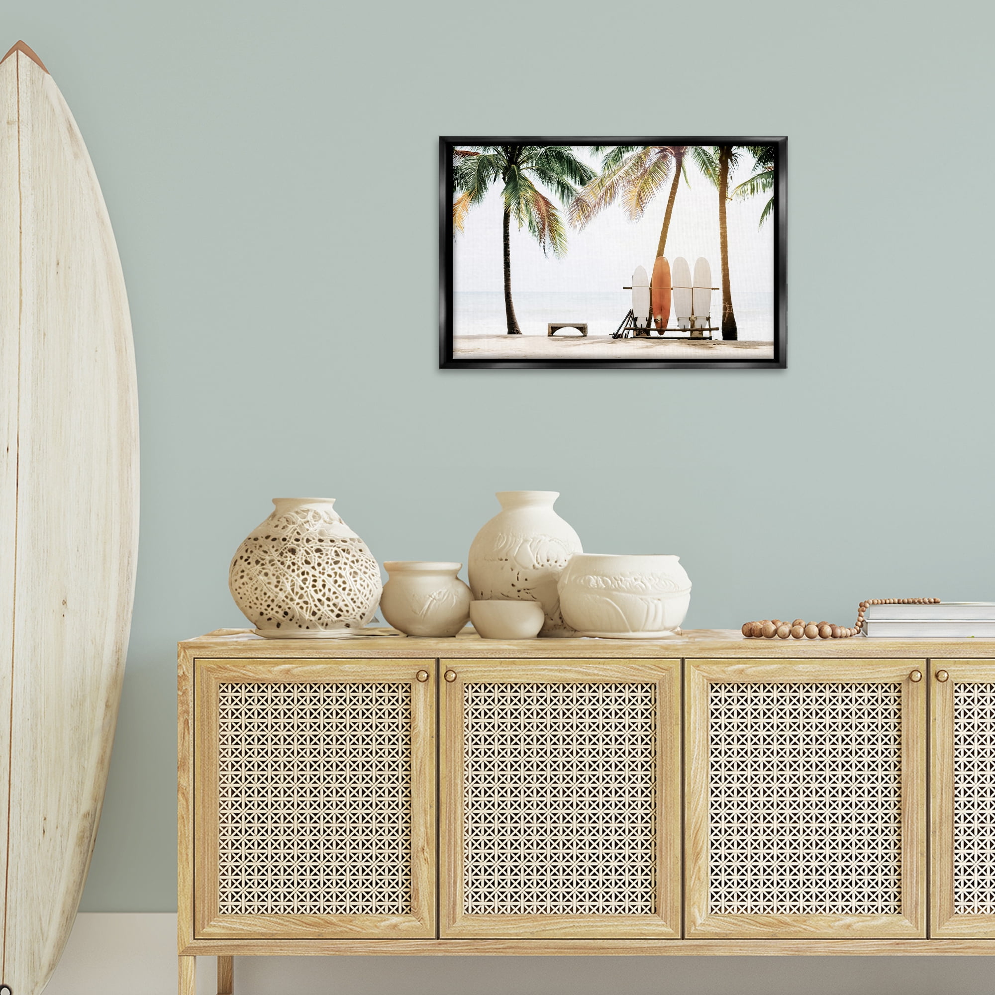 Stupell Industries Hawaii Surfing View Nautical & Beach Photography Black Floater Framed Canvas Art Print Wall Art, 25 x 17