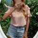 thumbnail image 5 of Blusa holgada de manga corta color rosa para oficina, talla XL, blusa con escote en V y volantes para verano, 5 of 8