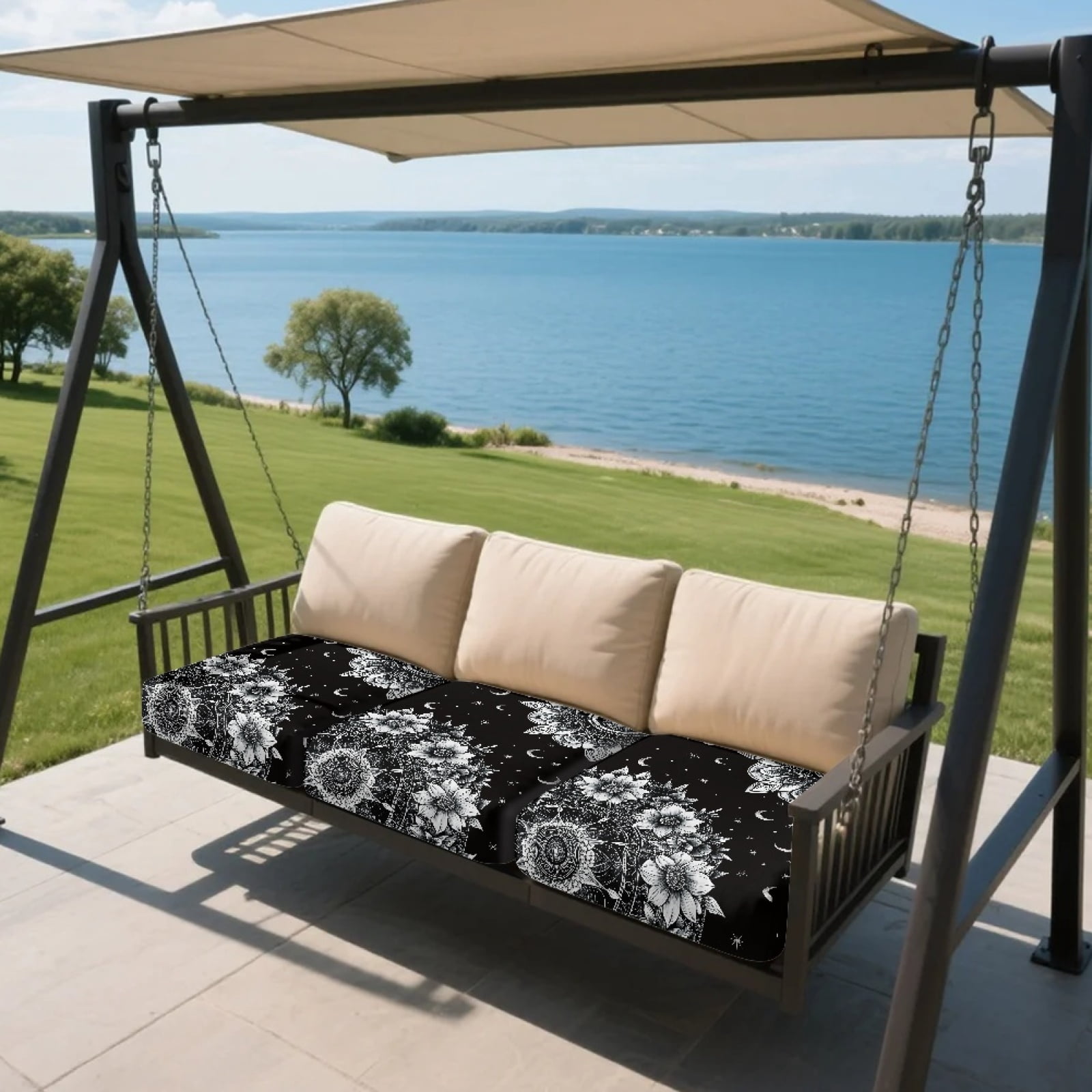 COEQINE Stretch Couch Cushion Cover Soft Sofa Couch Cover Sets Machine Washable Seat Slipcover Furniture Protector for 3 Cushion Sofa for Pets, Kids, Boho Mandala Floral Moon Stars
