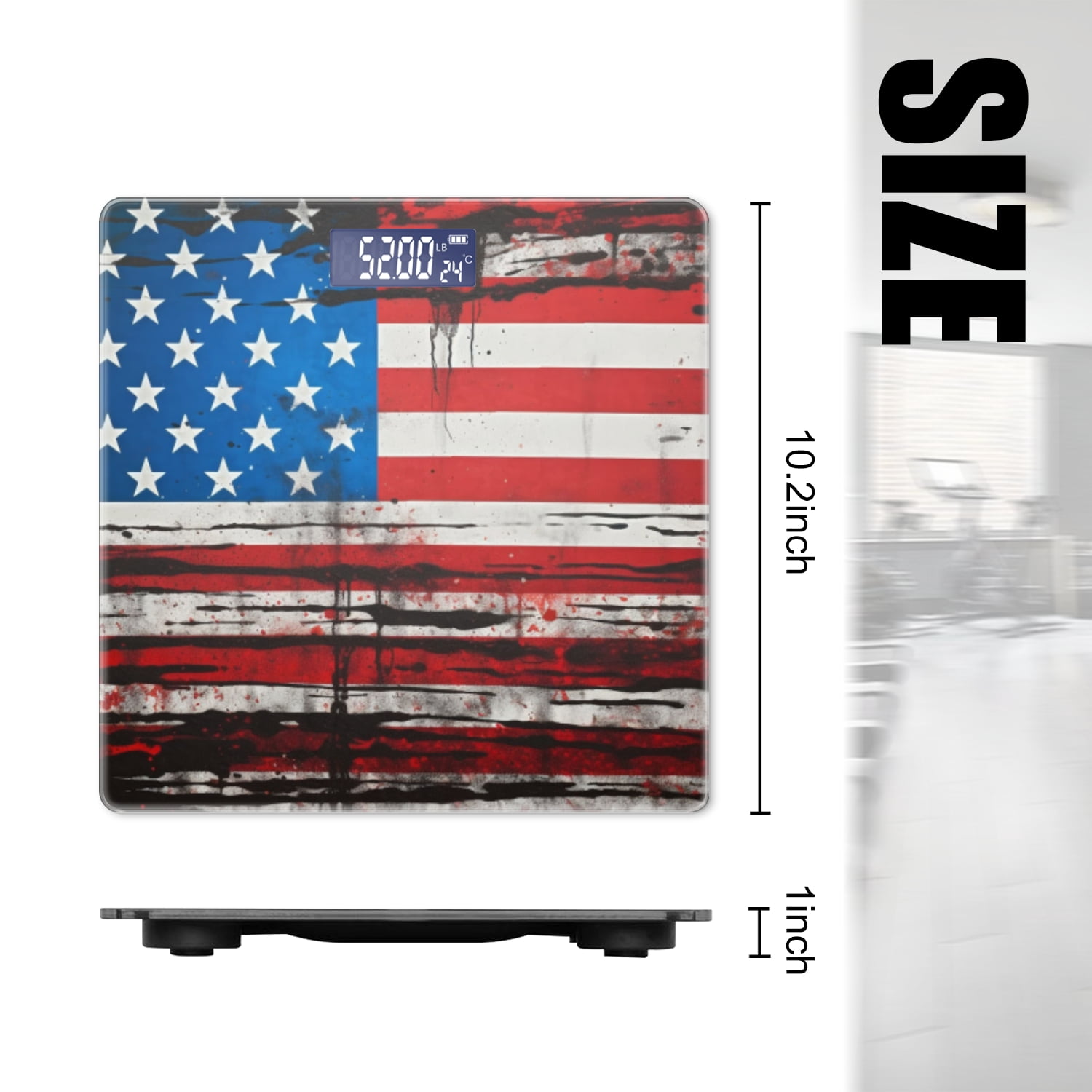 Bathroom Scale, Highly Accurate Digital Body Scale,Precisely Measures Weight up to 400 lbs-American Flag Painted On Grunge Background