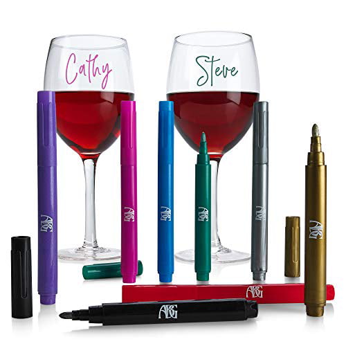 Fun Wine Accessories No Smearing & Fast Drying Pack of 8 Wine Glass Marker Pens Metallic Colors Best Wine Charms Alternative Wine Glass Markers