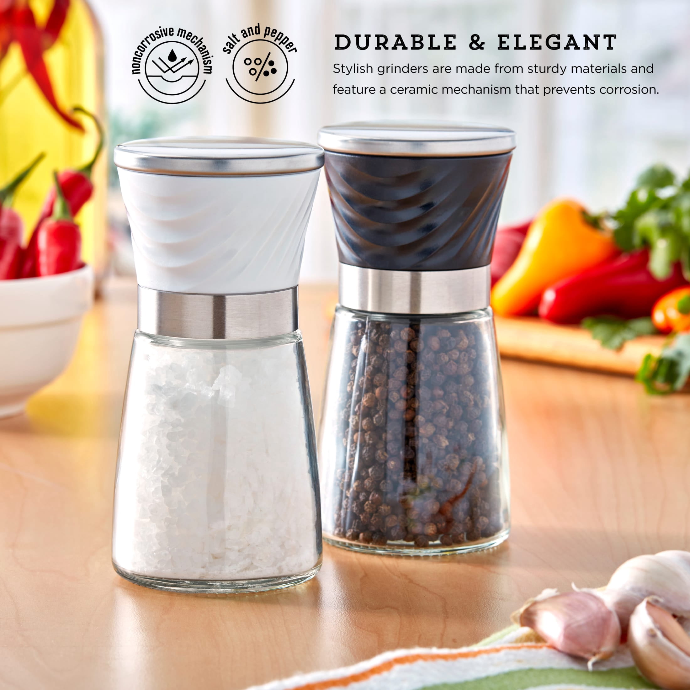 Kamenstein Set of 2 Prefilled Glass Salt and Pepper Grinders
