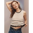 thumbnail image 5 of Women'S Crochet Knit Tank Top Summer Sleeveless Tank Top Casual Round Neck Tunic Tops Beige M, 5 of 7