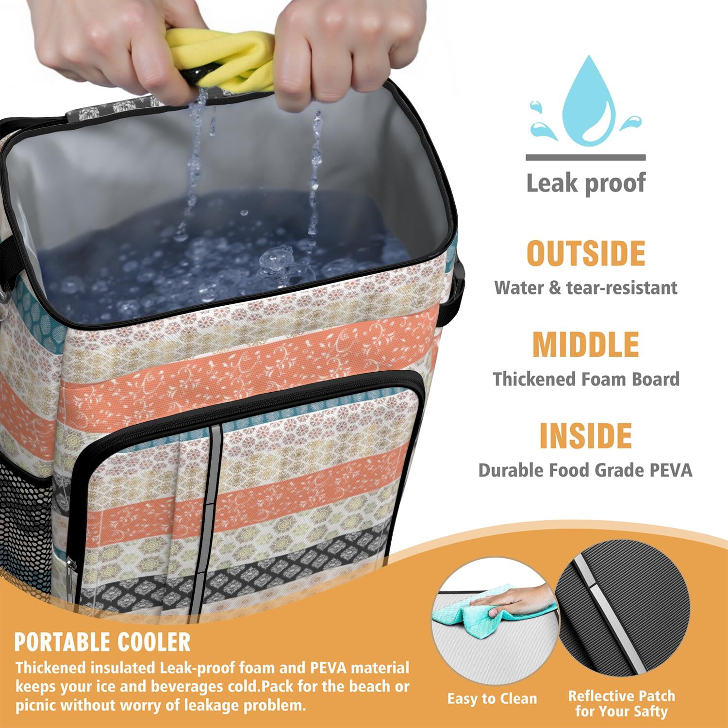 Travel Cooler Bag - Boho Bohemia Pioneer Flower Geometric Line Art Camping Beer Cooler Backpack with Bottle Opener- Waterproof Insulated Picnic Backpacks - Cooler Bag for Beach