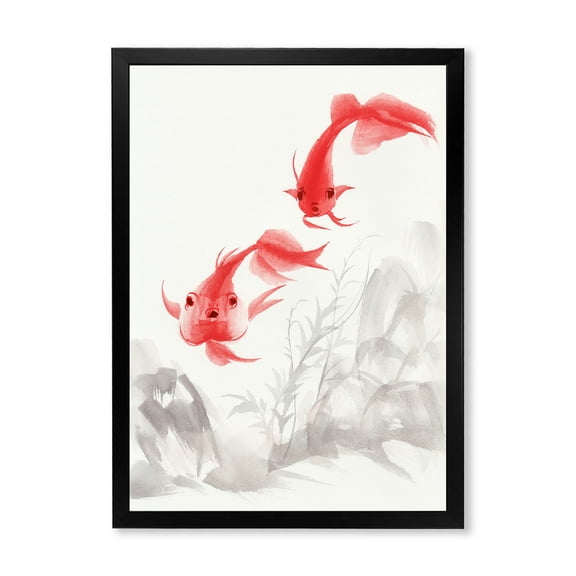 Designart 'Ancient Gold Fishes' Nautical & Coastal Framed Art Print