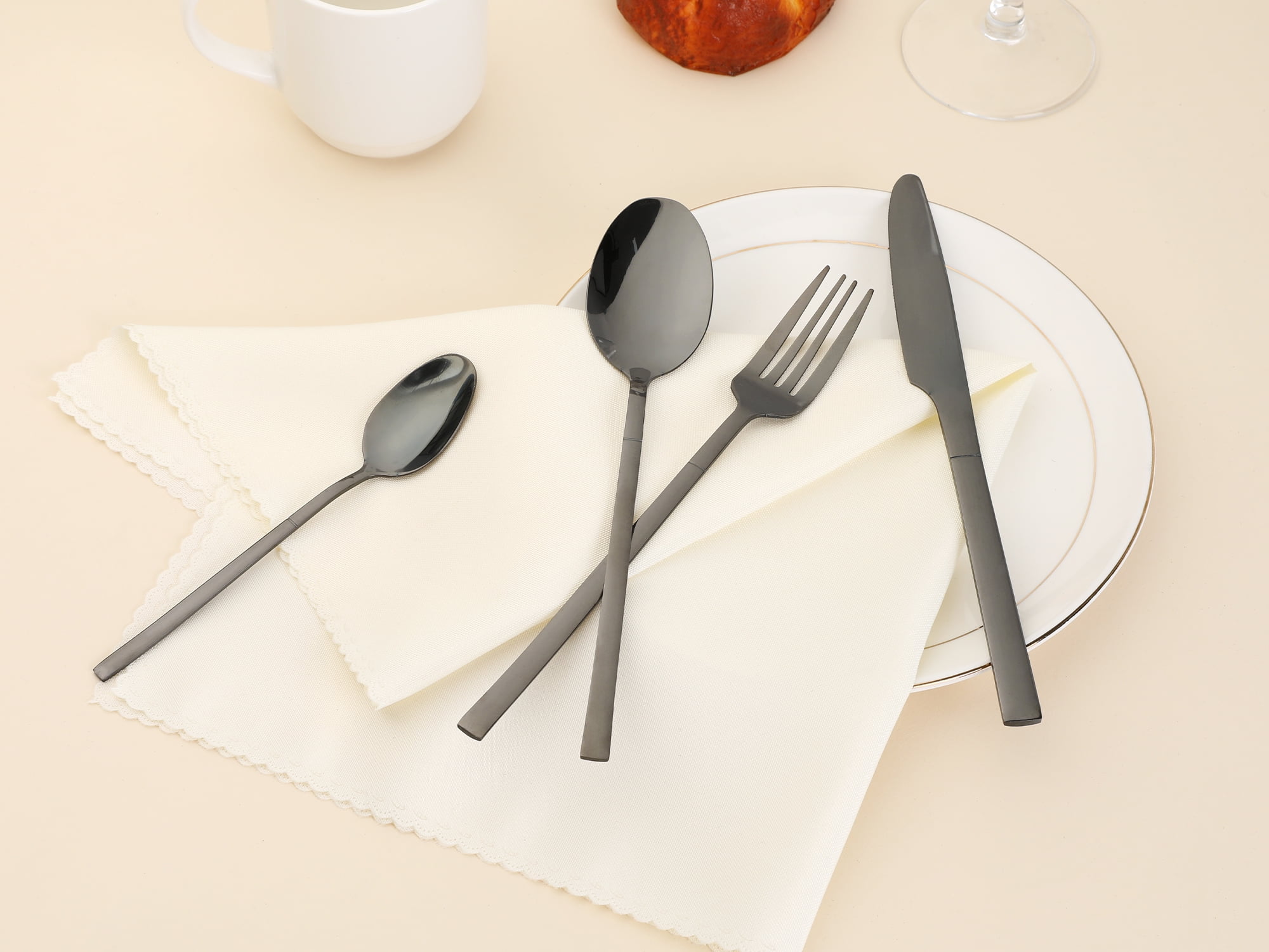 Unique Bargains 24 Piece Silverware Set Stainless Steel Flatware Set for 6 Black