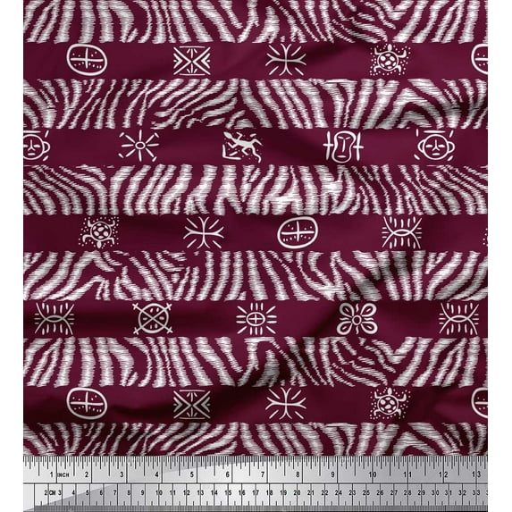 Soimoi Purple polyester Crepe Fabric Stripe & Wild Animal Skin Print Fabric by Yard 42 Inch Wide