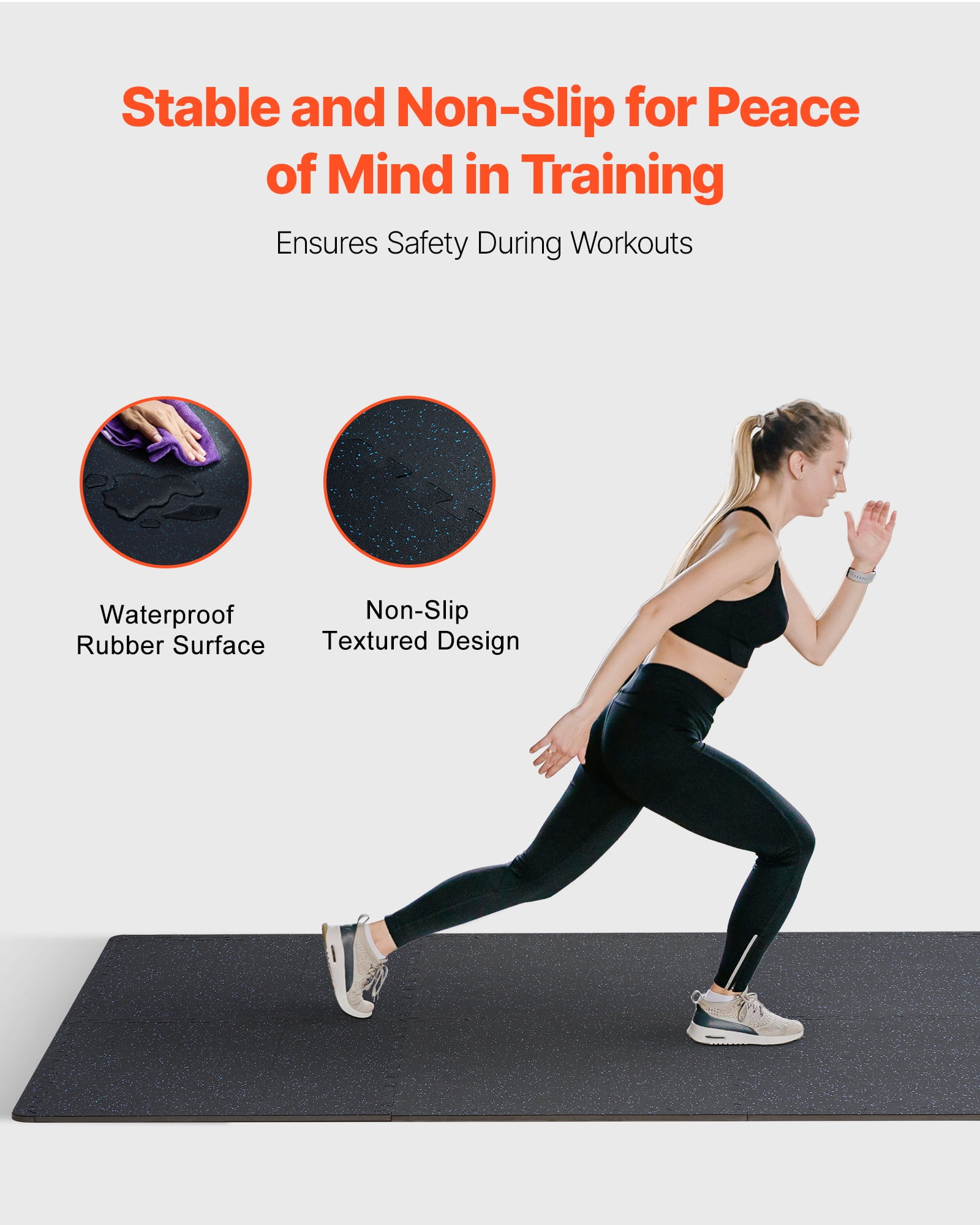 VEVOR 0.56 Inch Thick Gym Floor Mats, 25 Tiles Rubber Top with EVA Foam, 24" x 24" Gym Flooring Workout Mats with 100sq.ft Coverage, Interlocking Puzzle Gym Mats for Gym, Home, Garage, Black & Blue