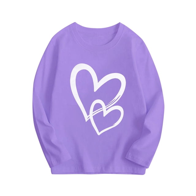 Plebaso Garçons Filles Manches Longues Hauts en Coton Imprimé Cœur Pull T-Shirts Enfants Blouses Décontractées Col Rond