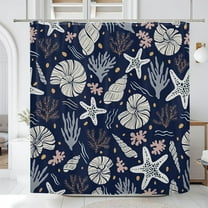 Nautical Coastal Shower Curtain, Navy Blue Sea Coral Conch Starfish Seashell Bathroom Curtain, Ocean Theme Underwater Marine Shower Curtain Set with 12 Hooks for Bathroom, 72" Wx84 L