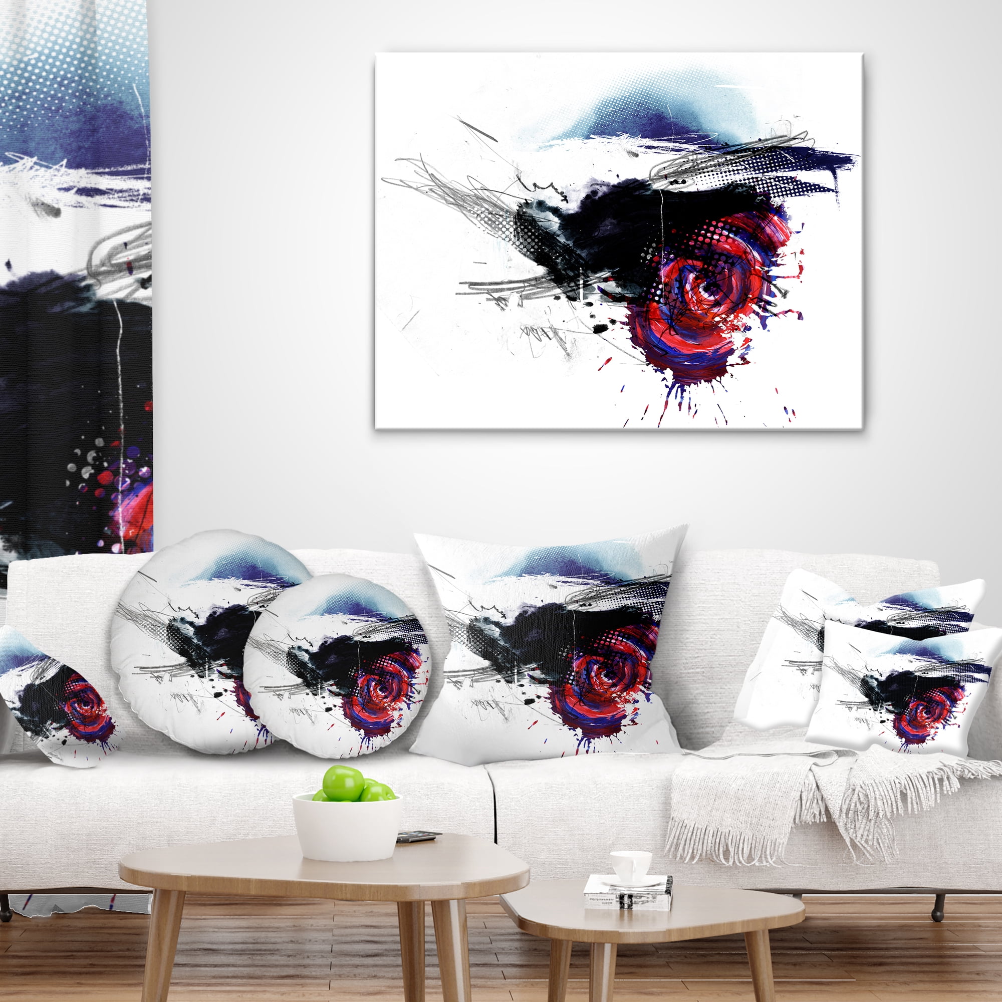 Designart Dark Blue Abstract Splashes - Abstract Throw Pillow - 16x16