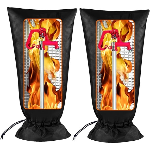 Outdoor Faucet Covers for Winter Freeze Protection, POROLIR Large 25" H x 13" W Thicker Insulation Long Faucet Sock for Outdoor Faucets & Yard Hydrant Hose Bib Insulated Spigot Covers Black (2-Pack)