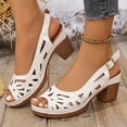 thumbnail image 2 of Pandaie Peep Toe Heeled Sandals for Women Hollow out Slingback Chunky Heels Dressy Casual Summer Orthopedic Wedge Pumps Shoes White,6.5, 2 of 6