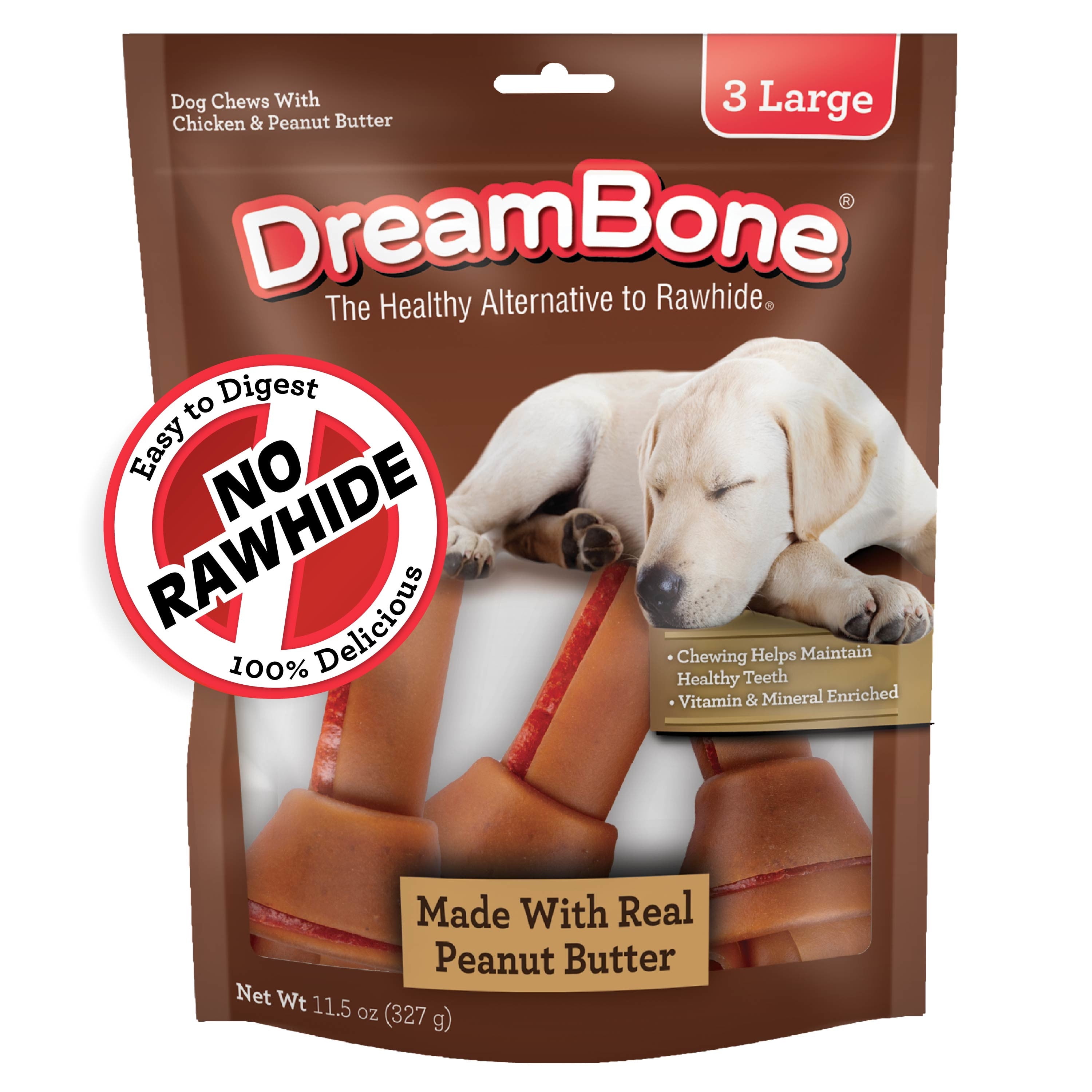 (5 pack) DreamBone Peanut Butter Flavored Rawhide-Free Dog Chews, Large, 12 Oz. (3 Count)