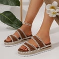 thumbnail image 3 of Rokment Stitching Espadrilles Platform Beach Sandals for Women Fashion Casual Height Increasing Flatform Comfortable Walking Chunky Flat Dress Slip on Slides Summer Vacation Brown Size 9, 3 of 6