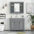 thumbnail image 3 of 36'' Bathroom Vanity with Top Sink, Freestanding Single Sink Bathroom Vanity with Gray Mirror Cabinet, Modern Bathroom Storage Cabinet with 2 Soft Closing Doors and 3 Drawers, Gray, 3 of 9