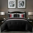 thumbnail image 2 of Chezmoi Collection Briar 7-Piece King Bed in a Bag Comforter Set with Sheets - Lightweight Comforter Red Black Gray Luxury Pleated Stripe Bedding Set for All Season, 2 of 9