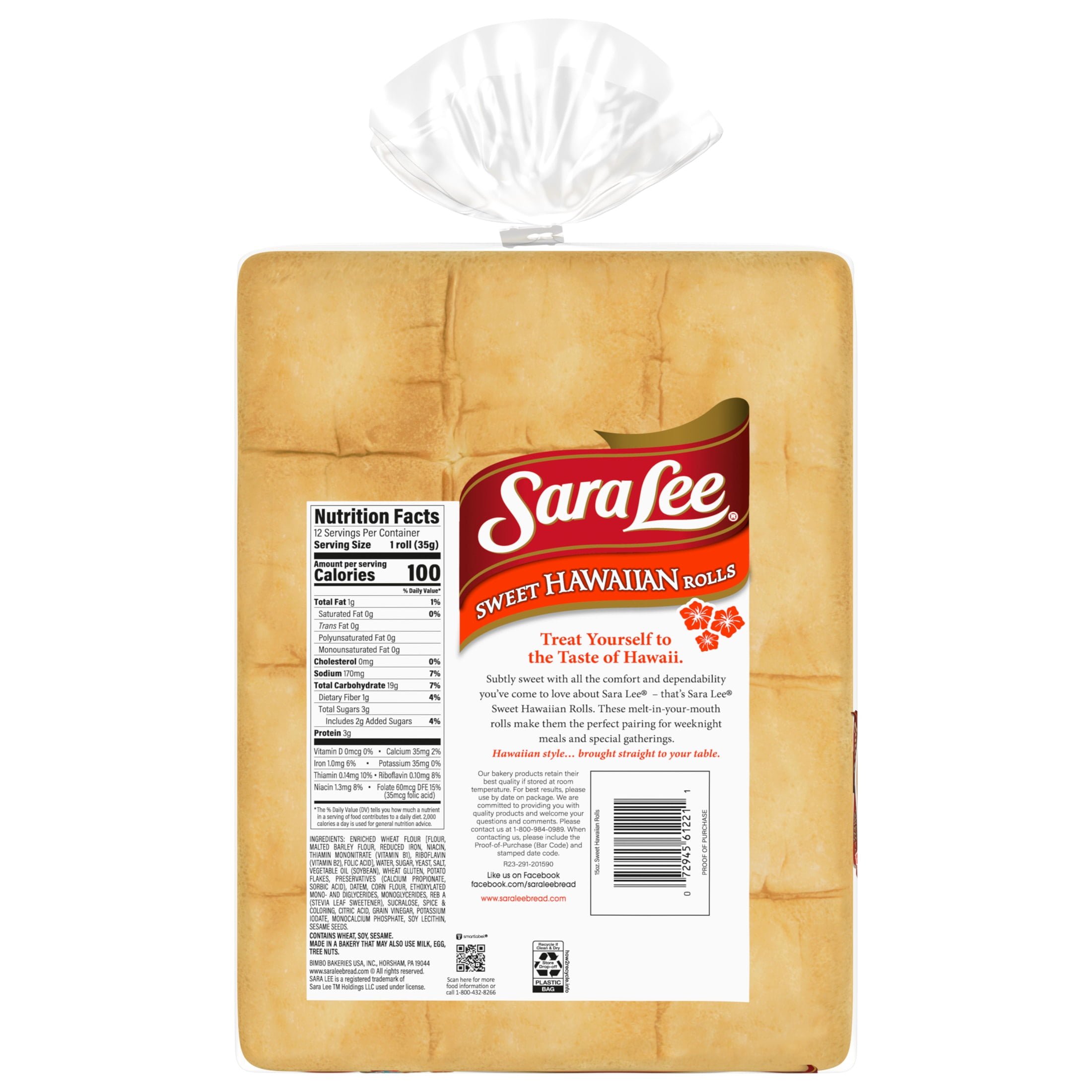 Sara Lee Hawaiian Rolls, 12 count, Hawaiian Rolls, 15 oz Bag