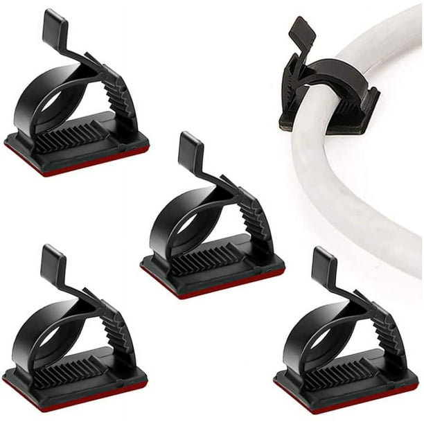 Clips universales para gestión de cables, paquete de 100, ajustables y autoadhesivos para cables de TV, PC y portátiles, para organizar cables Ethernet, de escritorio y de oficina (negro,